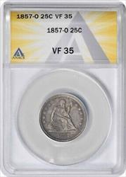 1857-O Liberty Seated Silver Quarter VF35 ANACS