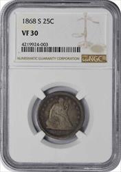 1868-S Liberty Seated Silver Quarter VF30 NGC