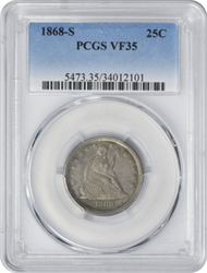 1868-S Liberty Seated Silver Quarter VF35 PCGS