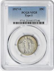 1917-S Standing Liberty Silver Quarter Type 1 VF25 PCGS