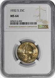 1932-S Washington  Silver Quarter MS64 NGC