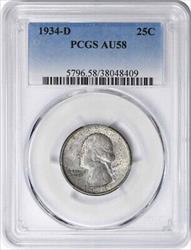 1934-D Washington Silver Quarter AU58 PCGS