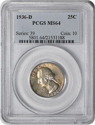1936-D Washington Silver Quarter MS64 PCGS