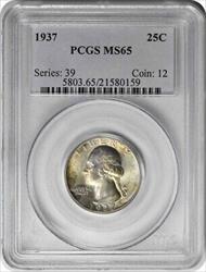 1937 Washington Silver Quarter MS65 PCGS