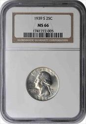 1939-S Washington Silver Quarter MS66 NGC