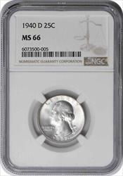 1940-D Washington Silver Quarter MS66 NGC