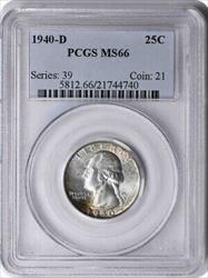 1940-D Washington Silver Quarter MS66 PCGS