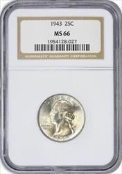 1943  Washington Silver Quarter MS66 NGC