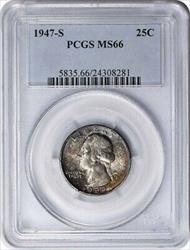 1947-S Washington Silver Quarter MS66 PCGS Dark Golden-Black Toning