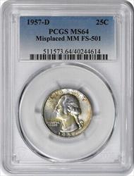 1957-D Washington Silver Quarter Misplaced MM FS-501 MS64 PCGS