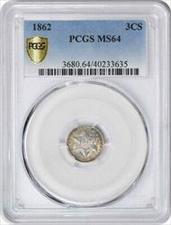 1862 Three Cent Silver MS64 PCGS