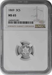 1869 Three Cent Silver MS65 NGC
