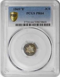 1869/8 Three Cent Silver PR64 PCGS
