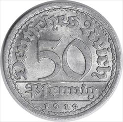 1919 F Weimar 50 Pfennig KM27 UNC Uncertified #1117