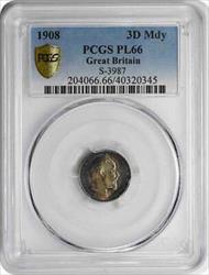 1908 Great Britain 3 Pence Maundy PL66 PCGS