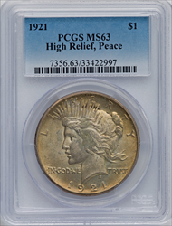 1921 S$1 Peace MS Peace Dollars PCGS MS63