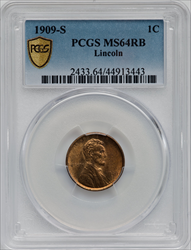 1909-S 1C Lincoln RB PCGS Secure Lincoln Cents PCGS MS64