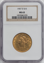 1907-D $10 Liberty Eagles NGC MS63
