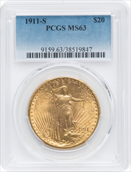 1911-S $20 Saint-Gaudens Double Eagles PCGS MS63