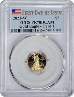2021-W $5 American Proof Gold Eagle Type 1 PR70DCAM First Day of Issue PCGS