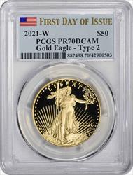 2021-W $50 American Proof Gold Eagle Type 2 PR70DCAM First Day of Issue PCGS