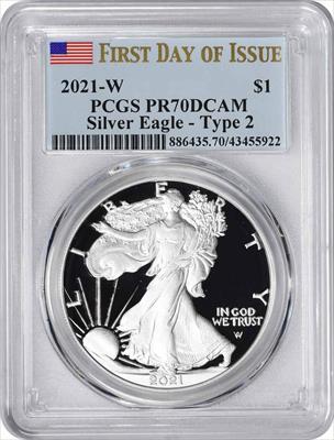 2021-W $1 American Silver Eagle Type 2 PR70DCAM First Day of Issue PCGS