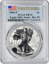 2006-P $1 American Silver Eagle 20th Anniversary Reverse PR70 First Strike PCGS