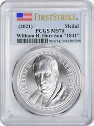 "(2021) William H. Harrison ""1841"" Silver Medal MS70 First Strike PCGS"