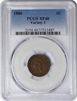 1886 Indian Cent Variety 1 EF40 PCGS