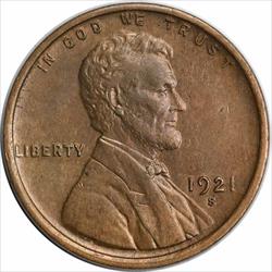1921-S Lincoln Cent AU Uncertified