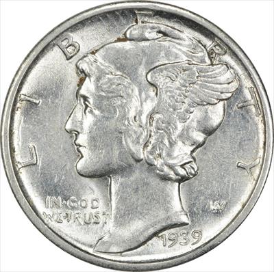 1939-D Mercury Silver Dime AU Uncertified