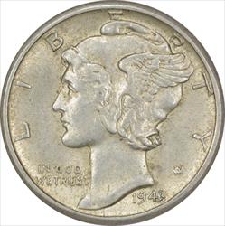 1943-D Mercury Silver Dime AU Uncertified