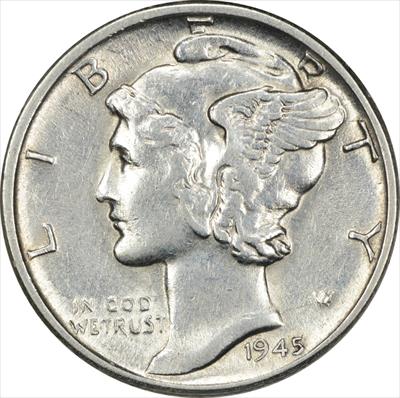 1945-D Mercury Silver Dime AU Uncertified