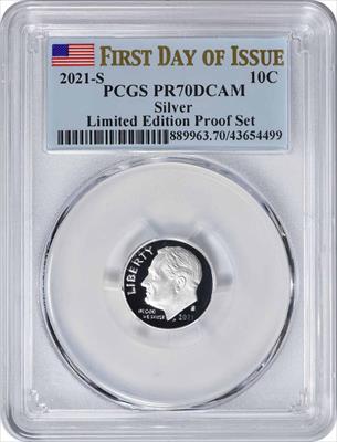 2021-S Roosevelt Silver Dime Limited Edition Proof Set PR70DCAM First Day of Issue PCGS