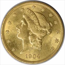 1904 $20 Gold Liberty Head AU58 Uncertified #124