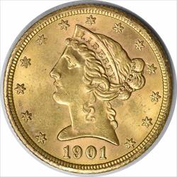 1901-S $5 Gold Liberty Head MS63 Uncertified #232