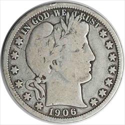 1906-D Barber Silver Half Dollar VG Uncertified