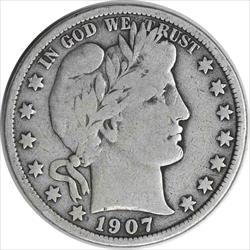 1907-D Barber Silver Half Dollar Choice VG Uncertified