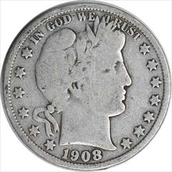 1908-S Barber Silver Half Dollar Choice VG Uncertified