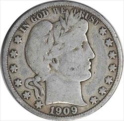 1909-S Barber Silver Half Dollar Choice VG Uncertified