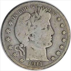 1911-S Barber Silver Half Dollar VG Uncertified