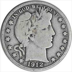 1912-S Barber Silver Half Dollar Choice VG Uncertified