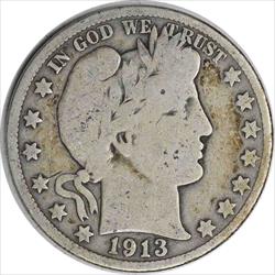 1913-S Barber Silver Half Dollar VG Uncertified