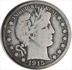 1915-S Barber Silver Half Dollar Choice VG Uncertified