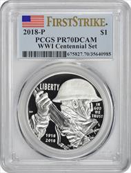 2018-P WWI Centennial Silver Commemorative Dollar (From Medal Set) PR70DCAM First Strike PCGS
