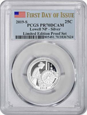 2019-S Lowell National Park Silver Quarter Limited Edition Proof Set PR70DCAM First Day of Issue PCGS