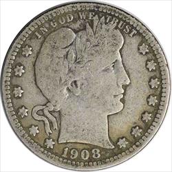 1908-S Barber Silver Quarter VG Uncertified