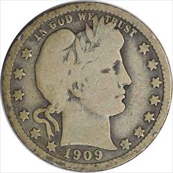 1909 Barber Silver Quarter VG Uncertified