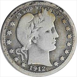 1912-S Barber Silver Quarter VG Uncertified