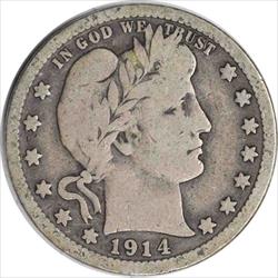 1914 Barber Silver Quarter Choice VG Uncertified